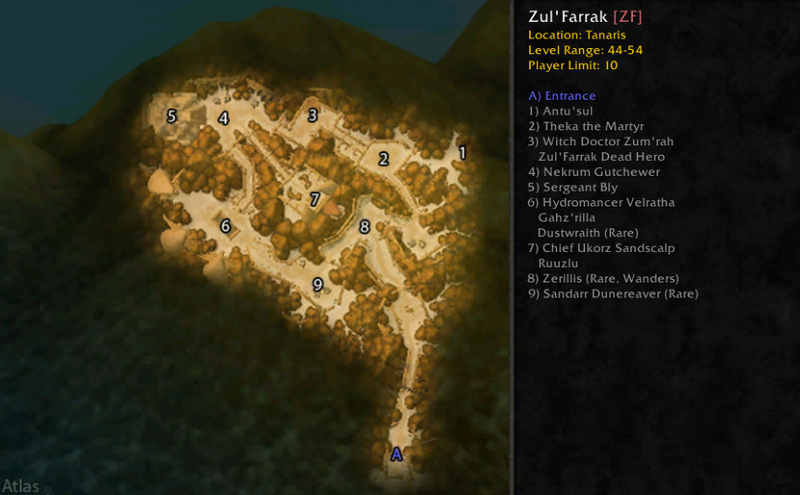 Zul'Farrak boss localisation liste