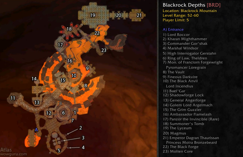 Classic WoW - BRD : Blackrock Depths Guide (Boss, Loot, Map)